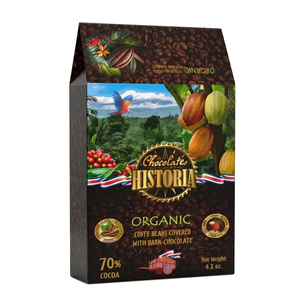 Granos de Café Orgánico Recubierto de Chocolate Oscuro 70%