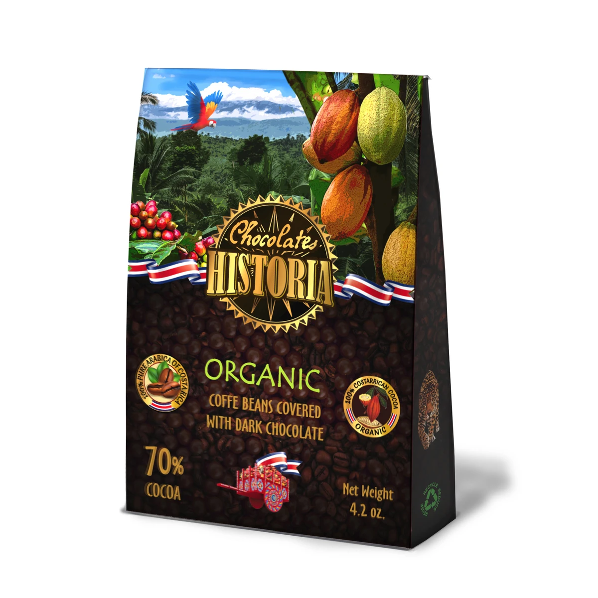 Granos de Café Orgánico Recubierto de Chocolate Oscuro 70%