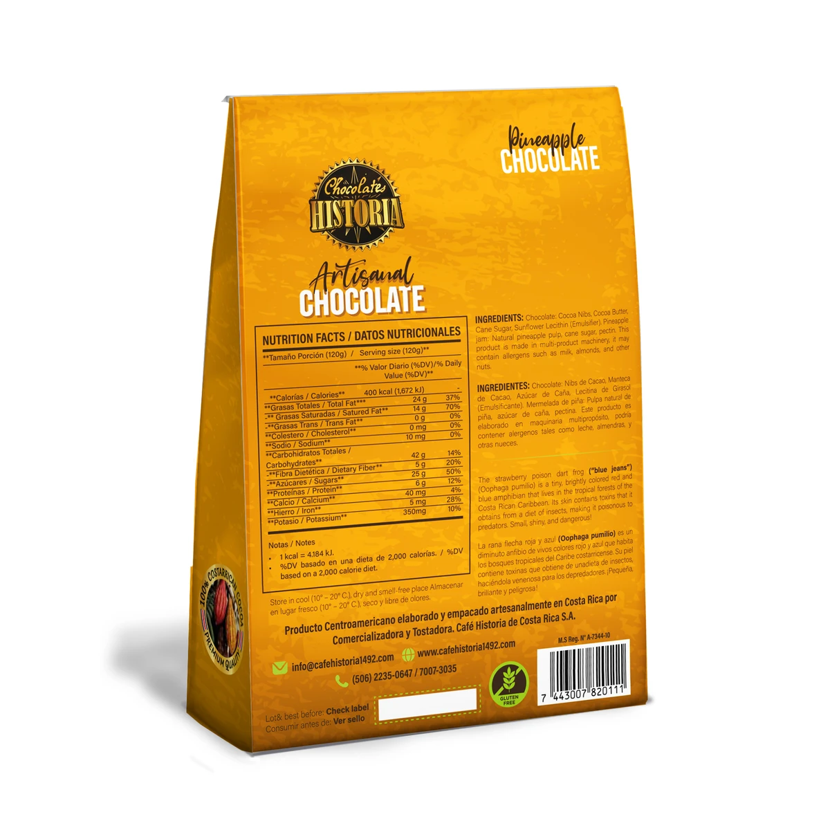 Jalea de Piña Recubierta de Chocolate Oscuro 70% - dorso