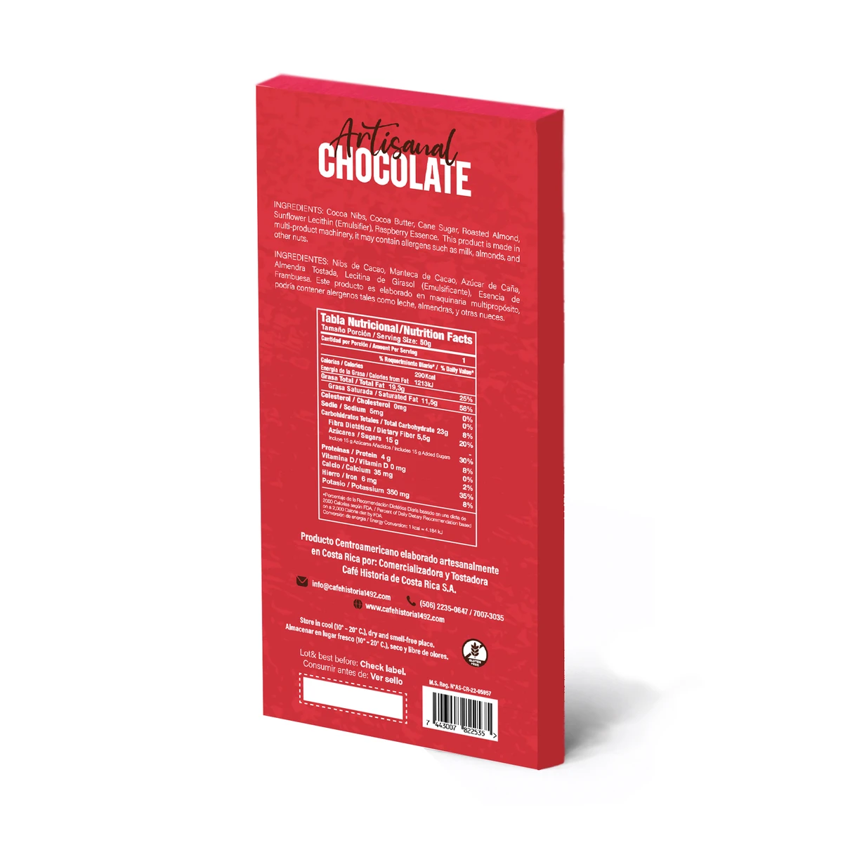 Dark Chocolate 70% - Raspberry & Almonds - dorso